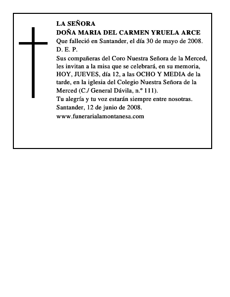 DOÑA MARIA DEL CARMEN YRUELA ARCE