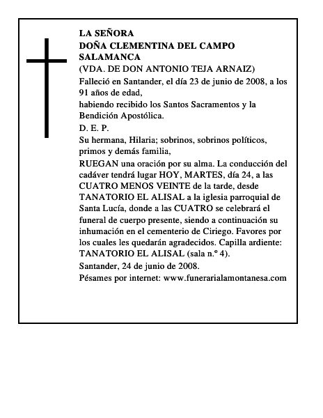 DOÑA CLEMENTINA DEL CAMPO SALAMANCA