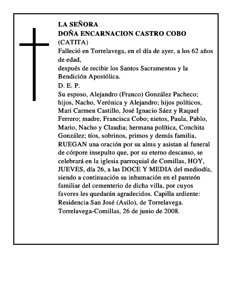 DOÑA ENCARNACION CASTRO COBO