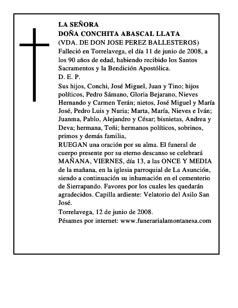 DOÑA CONCHITA ABASCAL LLATA