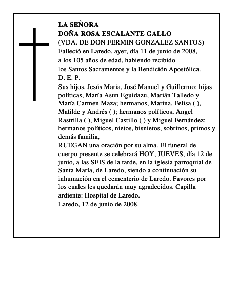 DOÑA ROSA ESCALANTE GALLO