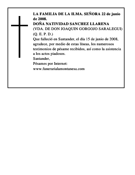 DOÑA NATIVIDAD SANCHEZ LLARENA