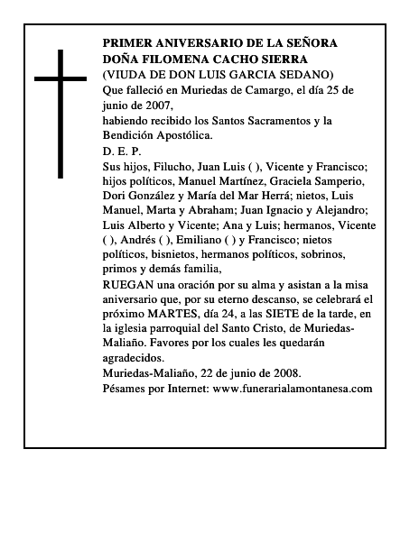 DOÑA FILOMENA CACHO SIERRA