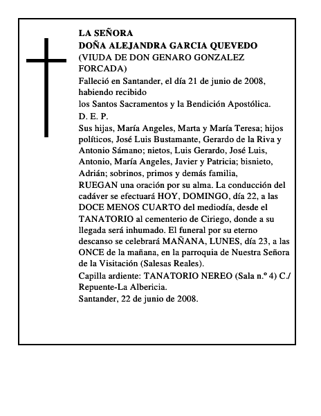 DOÑA ALEJANDRA GARCIA QUEVEDO