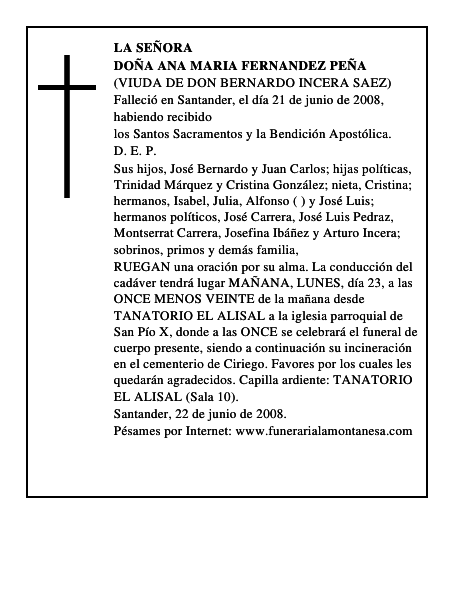 DOÑA ANA MARIA FERNANDEZ PEÑA