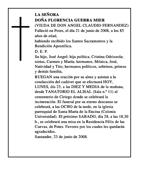 DOÑA FLORENCIA GUERRA MIER