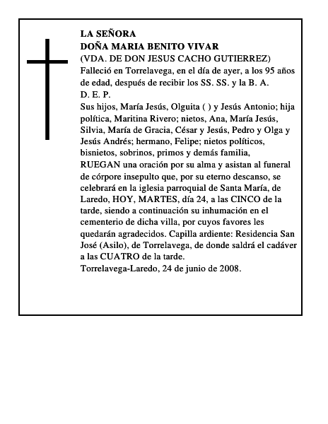 DOÑA MARIA BENITO VIVAR