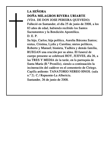 DOÑA MILAGROS RIVERA URIARTE