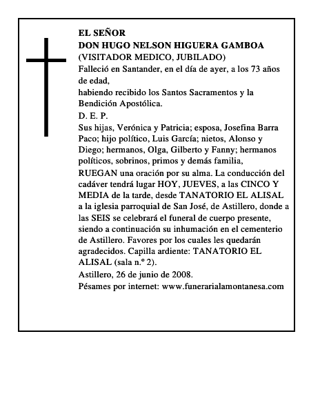 DON HUGO NELSON HIGUERA GAMBOA