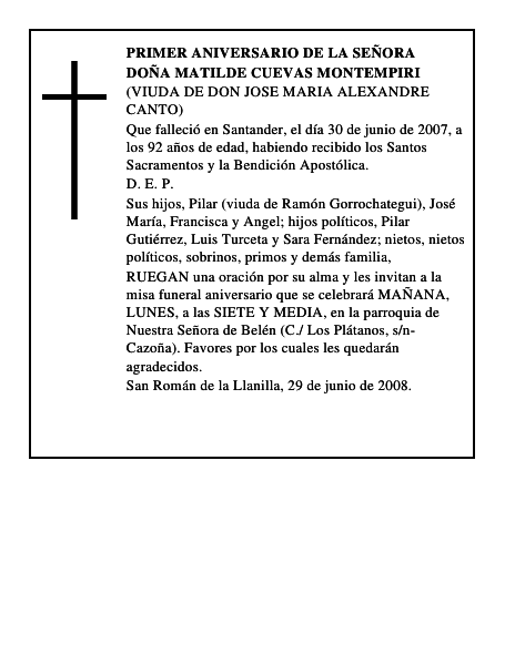 DOÑA MATILDE CUEVAS MONTEMPIRI