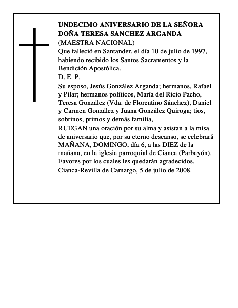 DOÑA TERESA SANCHEZ ARGANDA