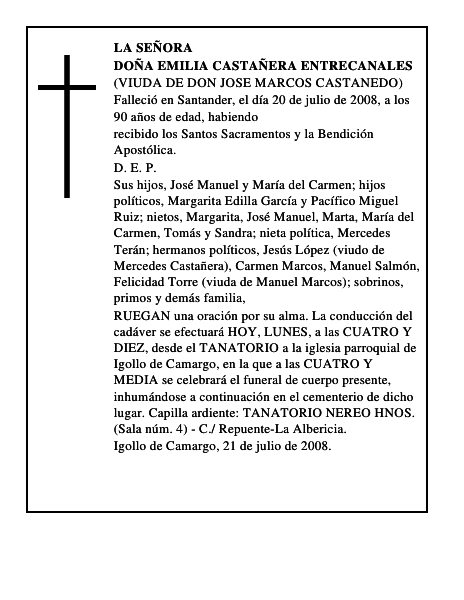 DOÑA EMILIA CASTAÑERA ENTRECANALES