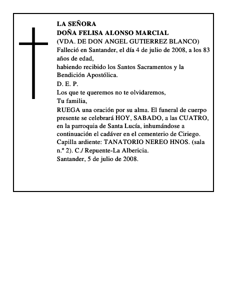 DOÑA FELISA ALONSO MARCIAL