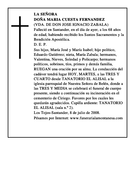 DOÑA MARIA CUESTA FERNANDEZ