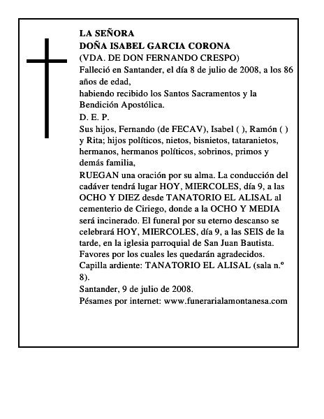 DOÑA ISABEL GARCIA CORONA