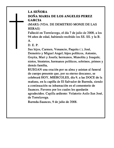 DOÑA MARIA DE LOS ANGELES PEREZ GARCIA