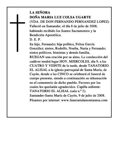 DOÑA MARIA LUZ COLSA UGARTE