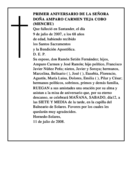 DOÑA AMPARO CARMEN TEJA COBO (MENCHU)