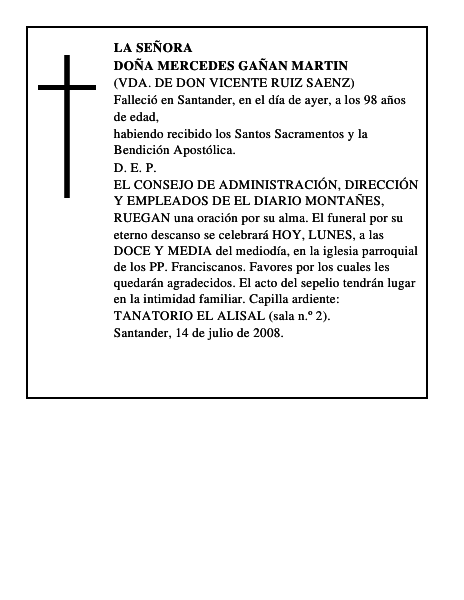 DOÑA MERCEDES GAÑAN MARTIN