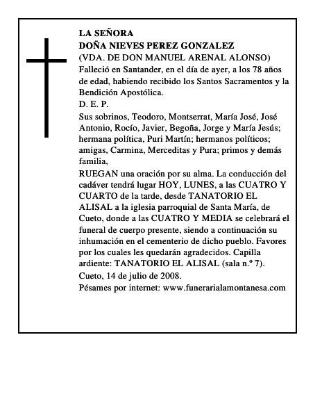 DOÑA NIEVES PEREZ GONZALEZ