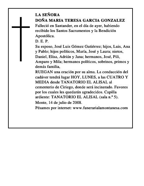 DOÑA MARIA TERESA GARCIA GONZALEZ