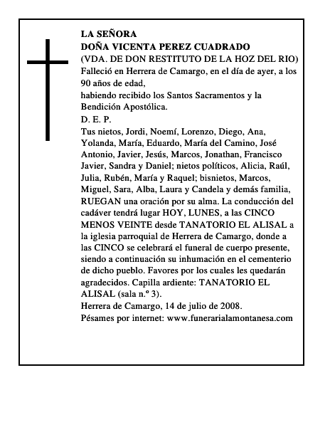 DOÑA VICENTA PEREZ CUADRADO