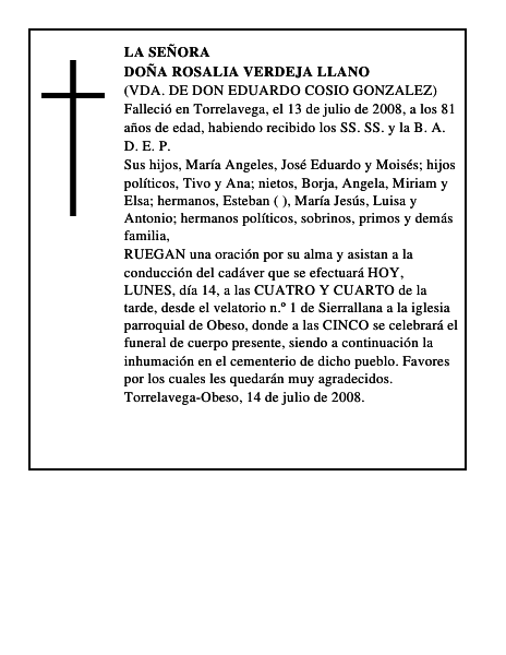 DOÑA ROSALIA VERDEJA LLANO