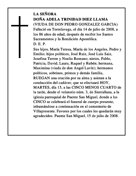 DOÑA ADELA TRINIDAD DIEZ LLAMA