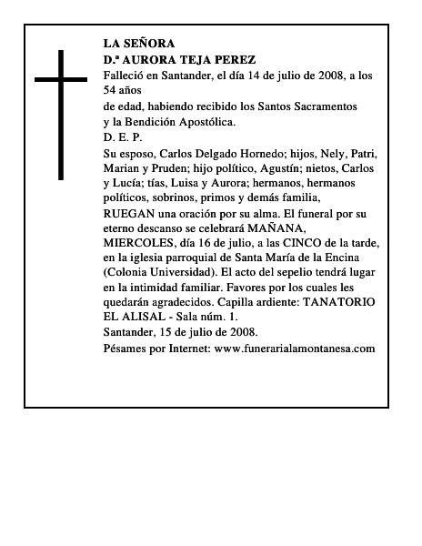 D.ª AURORA TEJA PEREZ