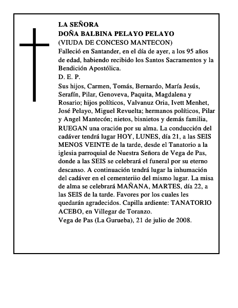 DOÑA BALBINA PELAYO PELAYO