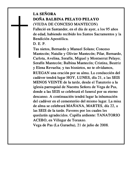 DOÑA BALBINA PELAYO PELAYO