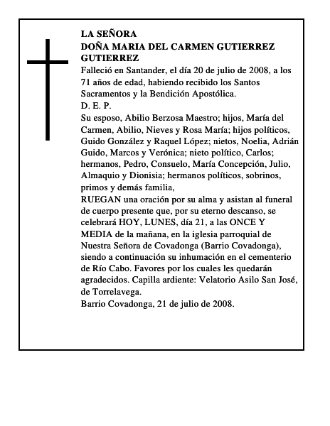 DOÑA MARIA DEL CARMEN GUTIERREZ GUTIERREZ