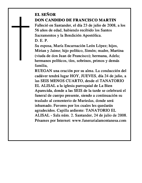 DON CANDIDO DE FRANCISCO MARTIN