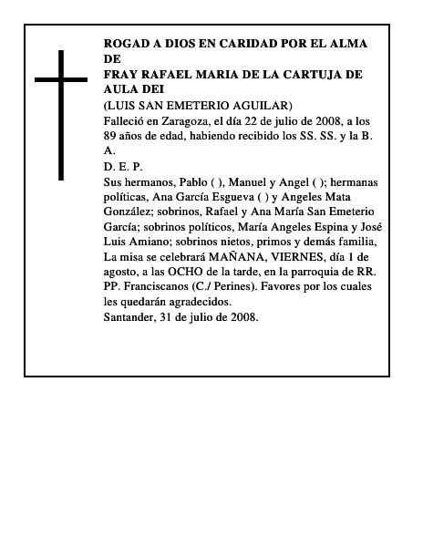 FRAY RAFAEL MARIA DE LA CARTUJA DE AULA DEI