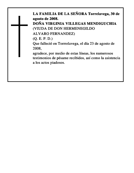 DOÑA VIRGINIA VILLEGAS MENDIGUCHIA