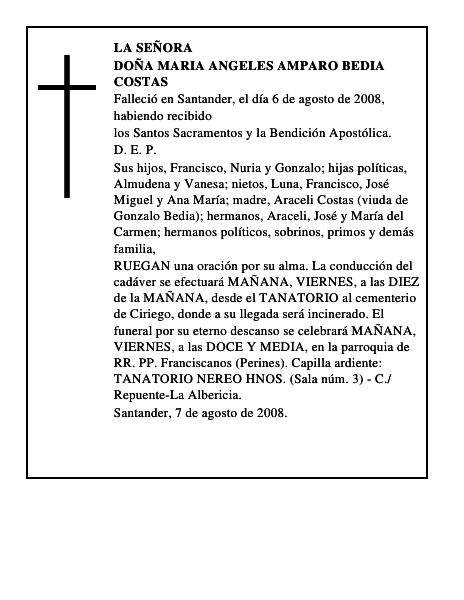 DOÑA MARIA ANGELES AMPARO BEDIA COSTAS