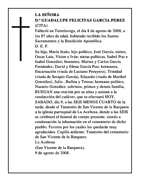 D.ª GUADALUPE FELICITAS GARCIA PEREZ