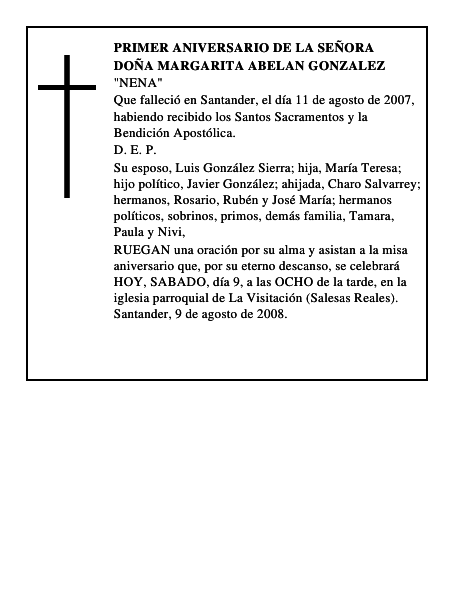 DOÑA MARGARITA ABELAN GONZALEZ