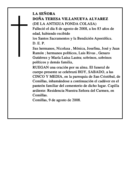 DOÑA TERESA VILLANUEVA ALVAREZ
