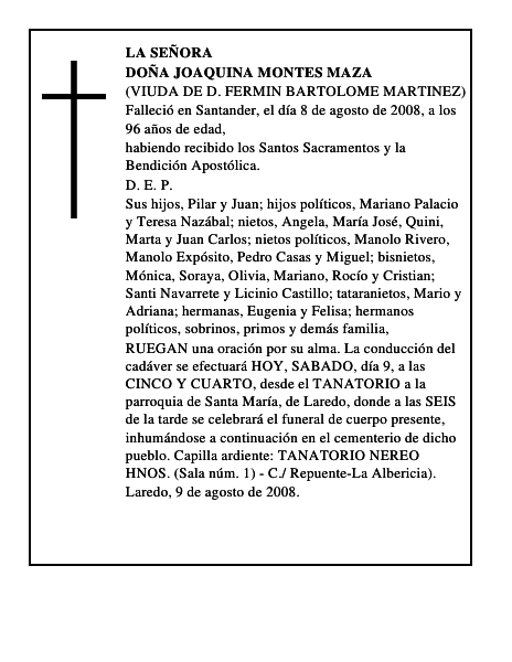 DOÑA JOAQUINA MONTES MAZA