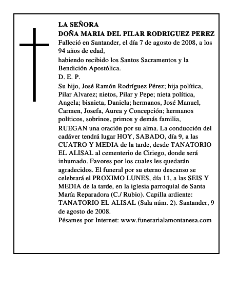 DOÑA MARIA DEL PILAR RODRIGUEZ PEREZ