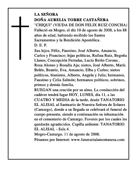 DOÑA AURELIA TORRE CASTAÑERA