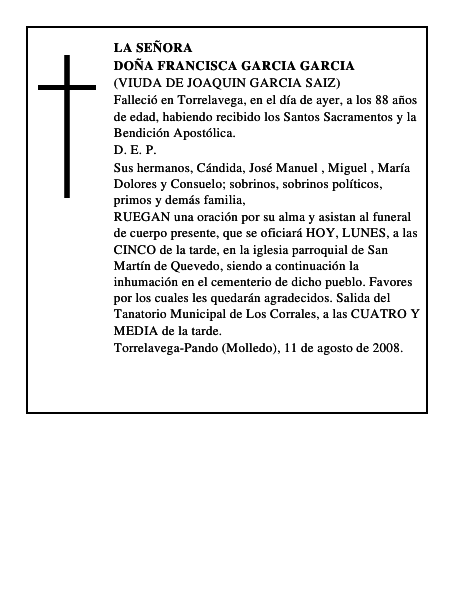 DOÑA FRANCISCA GARCIA GARCIA