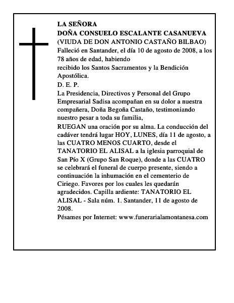 DOÑA CONSUELO ESCALANTE CASANUEVA