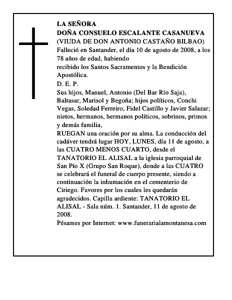 DOÑA CONSUELO ESCALANTE CASANUEVA
