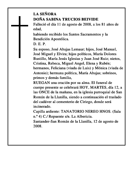 DOÑA SABINA TRUCIOS BEIVIDE