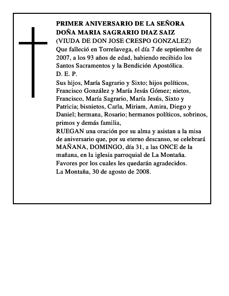 DOÑA MARIA SAGRARIO DIAZ SAIZ