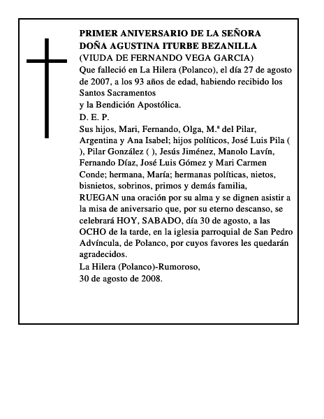 DOÑA AGUSTINA ITURBE BEZANILLA