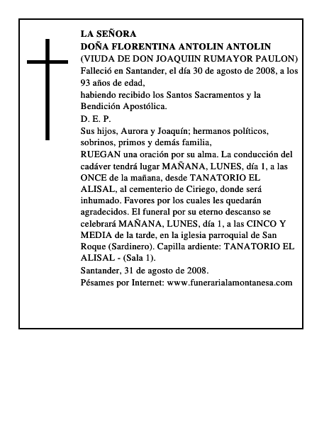 DOÑA FLORENTINA ANTOLIN ANTOLIN
