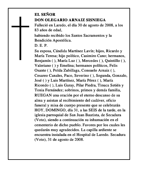 DON OLEGARIO ARNAIZ SISNIEGA